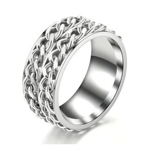 Stainless Steel Double Chain Spinner Ring Wide Band Fidget Ring